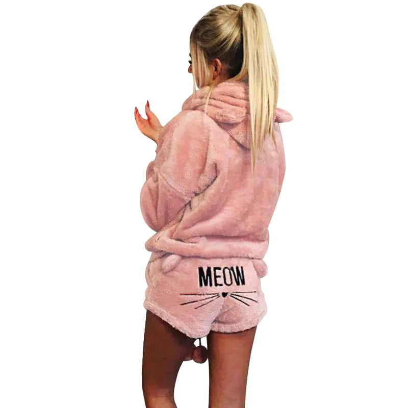 Conjunto de Pijama con Capucha Meow para una Comodidad Acogedora