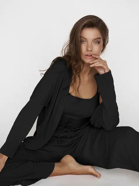 Ribbed Drop Sleeves Women's Sleepwear Set