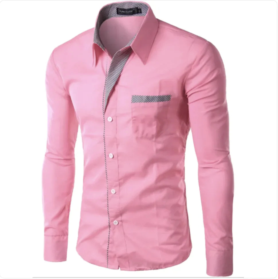 European and American Men's Long Sleeve Color Block Shirt