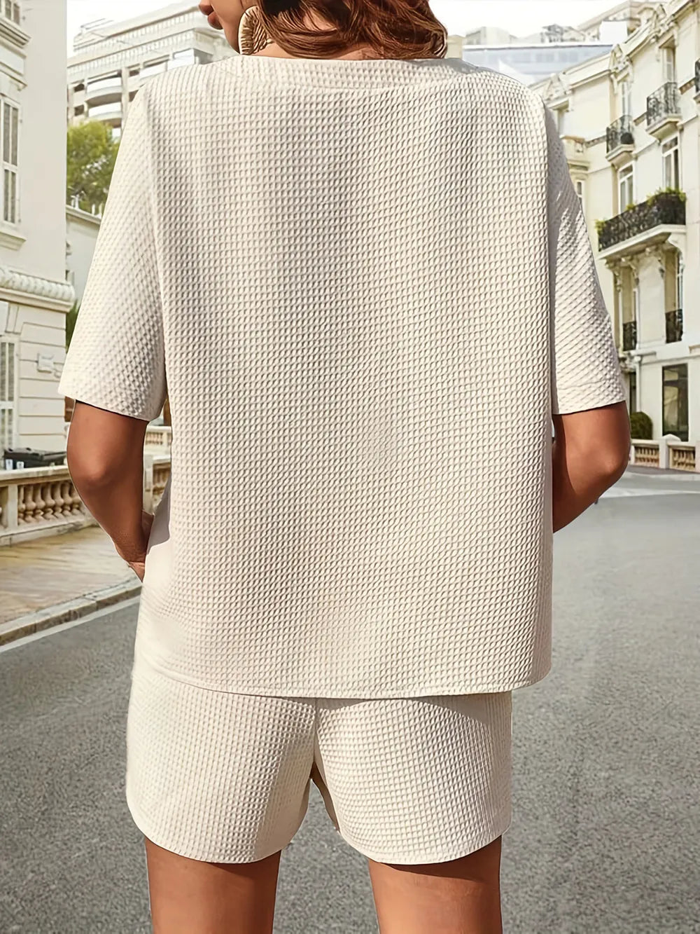 Waffle-Knit Half Sleeve Top and Shorts Set - Korvel