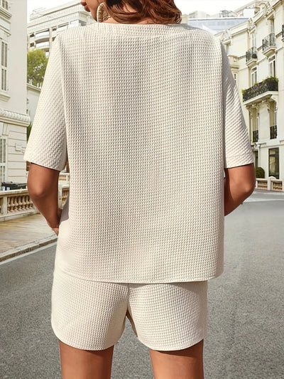 Waffle-Knit Half Sleeve Top and Shorts Set - Korvel