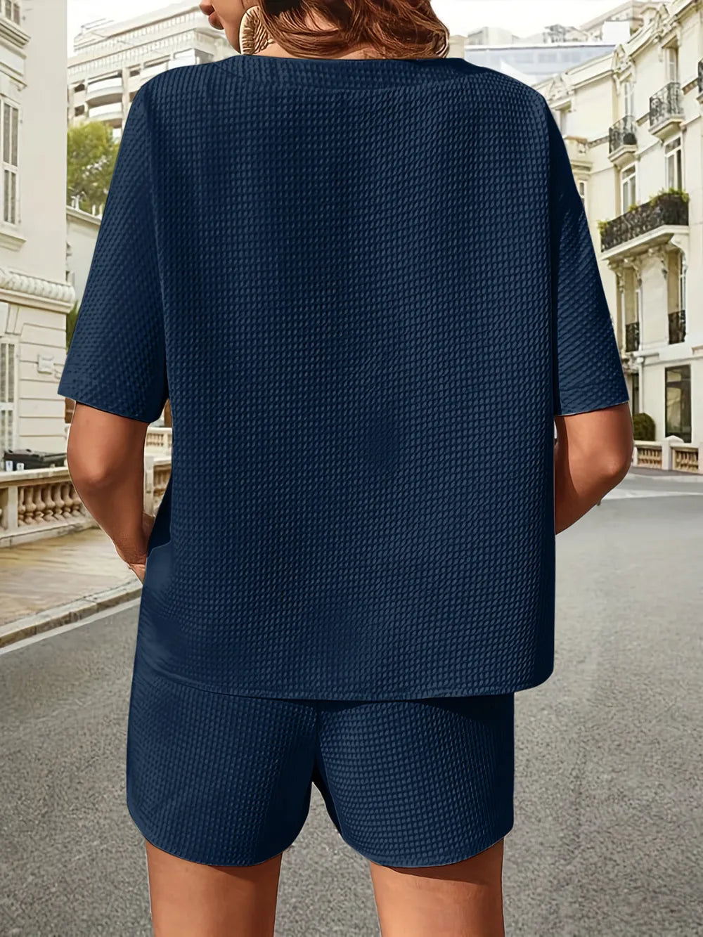 Waffle-Knit Half Sleeve Top and Shorts Set - Korvel