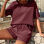 Waffle-Knit Half Sleeve Top and Shorts Set - Korvel