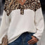 Waffle-Knit Leopard V-Neck Long Sleeve Blouse