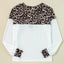Waffle-Knit Leopard V-Neck Long Sleeve Blouse