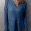 Waffle-Knit Notched Long Sleeve T-Shirt - Korvel