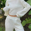 Waffle-Knit Round Neck Top and Pants Set