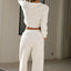 Waffle-Knit Round Neck Top and Pants Set