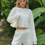 Waffle-Knit Round Neck Top and Pants Set