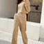 Waffle-Knit Round Neck Top and Pants Set