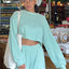 Waffle-Knit Round Neck Top and Pants Set