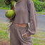 Waffle-Knit Round Neck Top and Pants Set