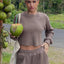 Waffle-Knit Round Neck Top and Pants Set