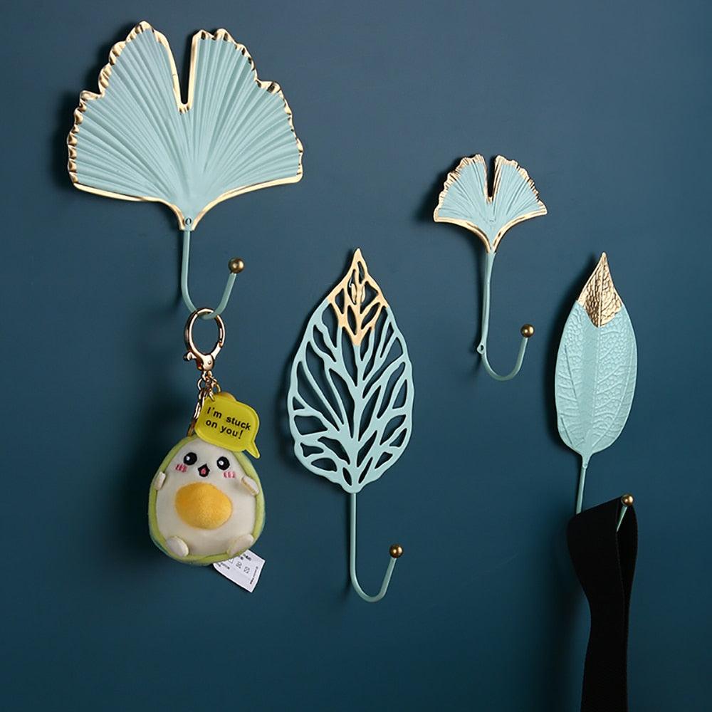 Decorative Wall Coat Rack with Leaf Design - Iron Hooks