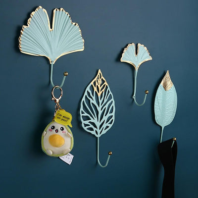 Decorative Wall Coat Rack with Leaf Design - Iron Hooks