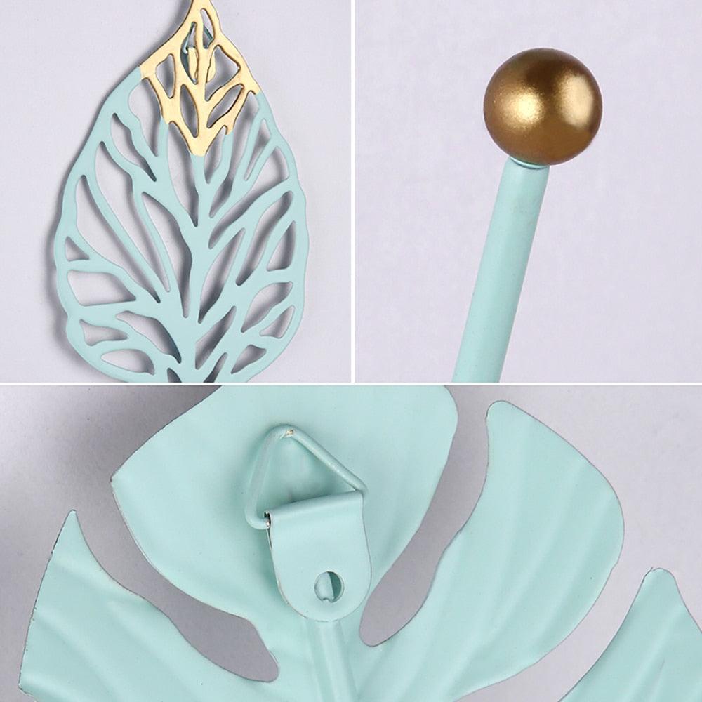 Decorative Wall Coat Rack with Leaf Design - Iron Hooks