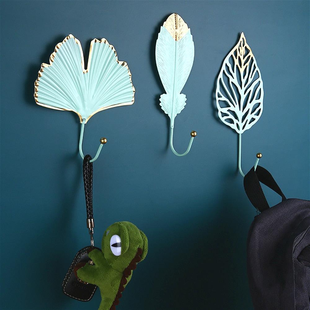 Decorative Wall Coat Rack with Leaf Design - Iron Hooks