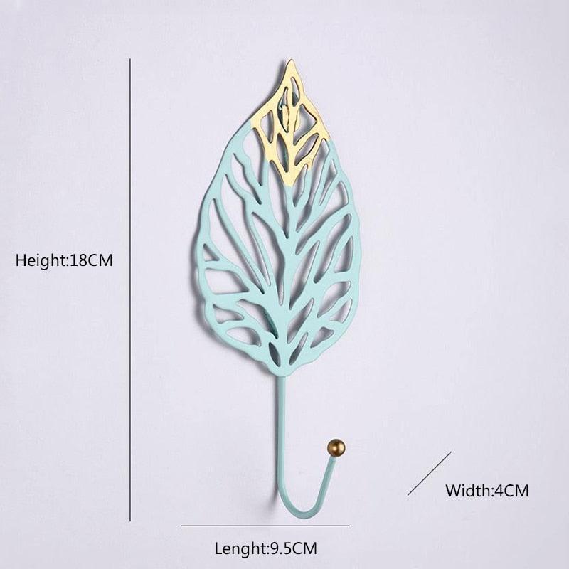 Decorative Wall Coat Rack with Leaf Design - Iron Hooks