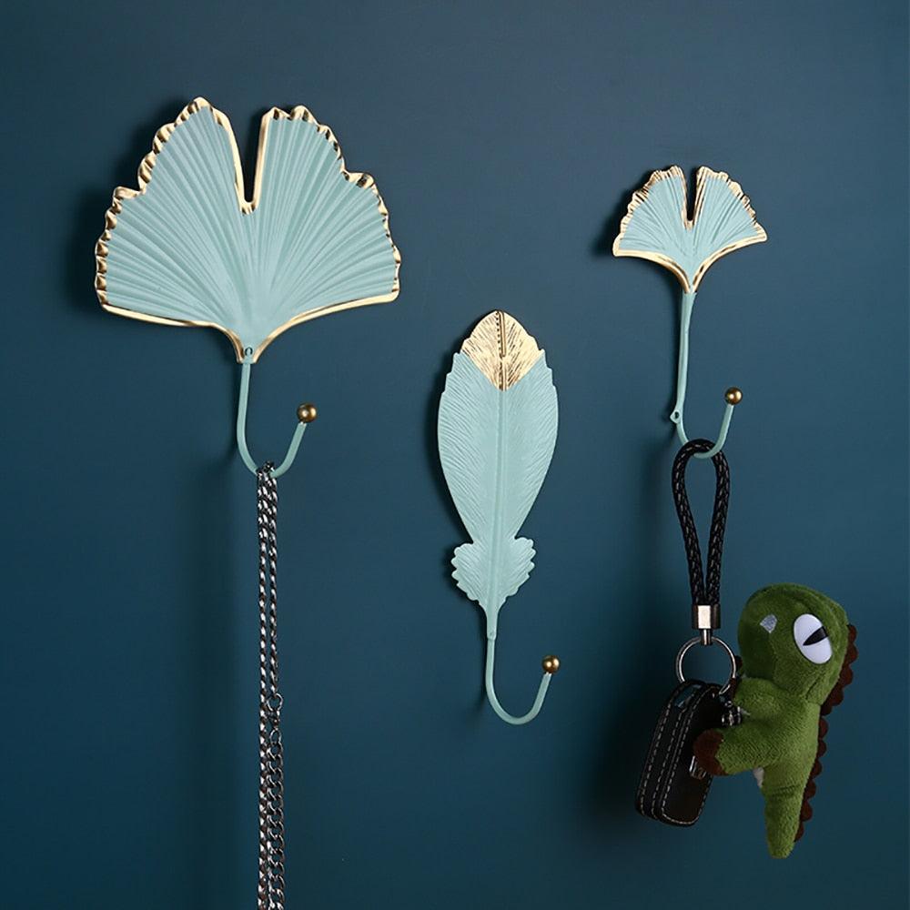 Decorative Wall Coat Rack with Leaf Design - Iron Hooks