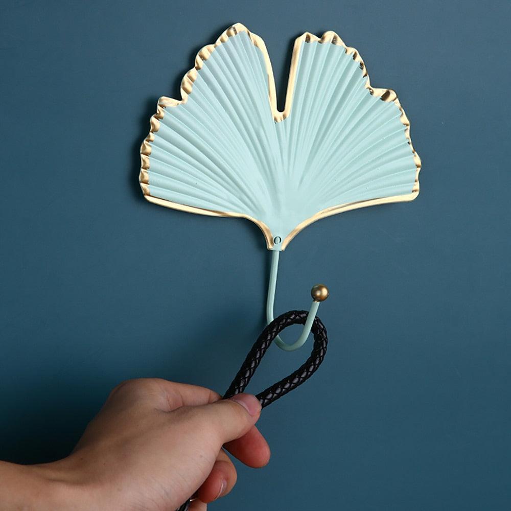 Decorative Wall Coat Rack with Leaf Design - Iron Hooks