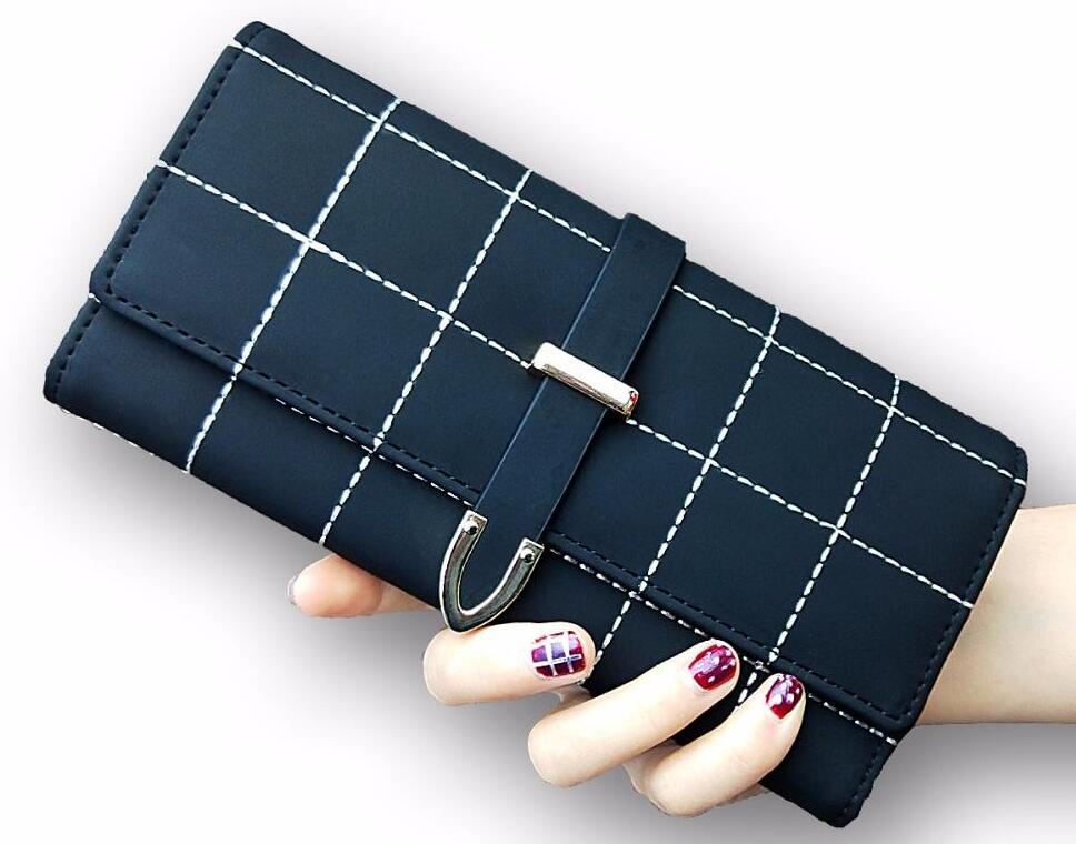 Wallets Long With Plaid PU Leather Fashion Hasp Coin Purse Phone Bag 10 Card Holders Female Wallet for girls ladies - Korvel