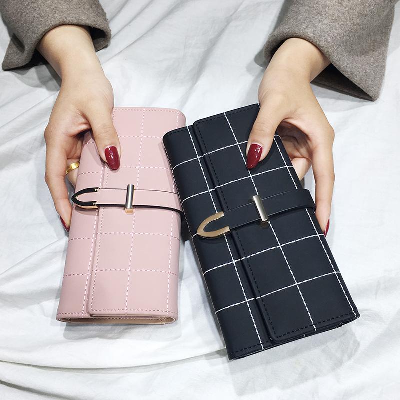 Wallets Long With Plaid PU Leather Fashion Hasp Coin Purse Phone Bag 10 Card Holders Female Wallet for girls ladies - Korvel