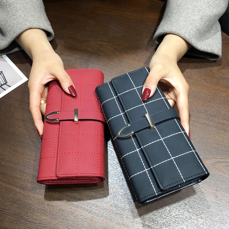 Wallets Long With Plaid PU Leather Fashion Hasp Coin Purse Phone Bag 10 Card Holders Female Wallet for girls ladies - Korvel