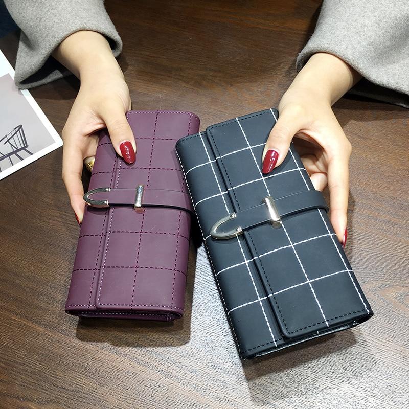 Wallets Long With Plaid PU Leather Fashion Hasp Coin Purse Phone Bag 10 Card Holders Female Wallet for girls ladies - Korvel