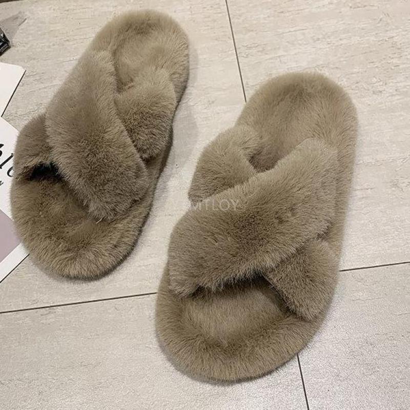 Chaussons en fourrure chaude et moelleuse pour femmes - Sandales confortables pour l'intérieur et l'