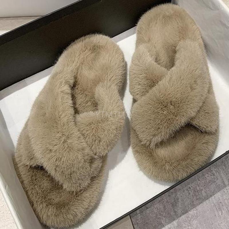 Chaussons en fourrure chaude et moelleuse pour femmes - Sandales confortables pour l'intérieur et l'