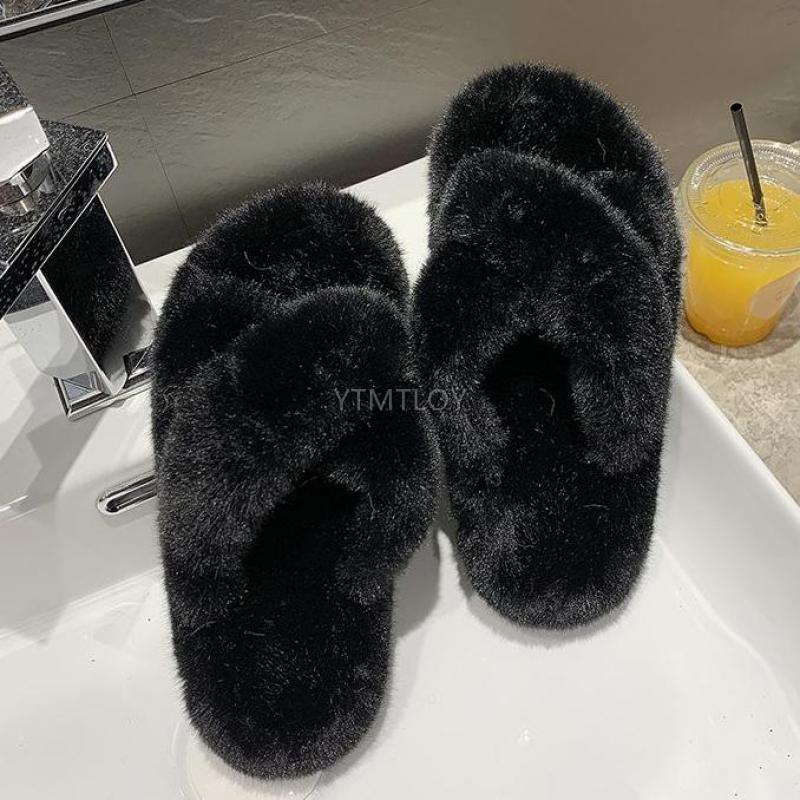 Chaussons en fourrure chaude et moelleuse pour femmes - Sandales confortables pour l'intérieur et l'