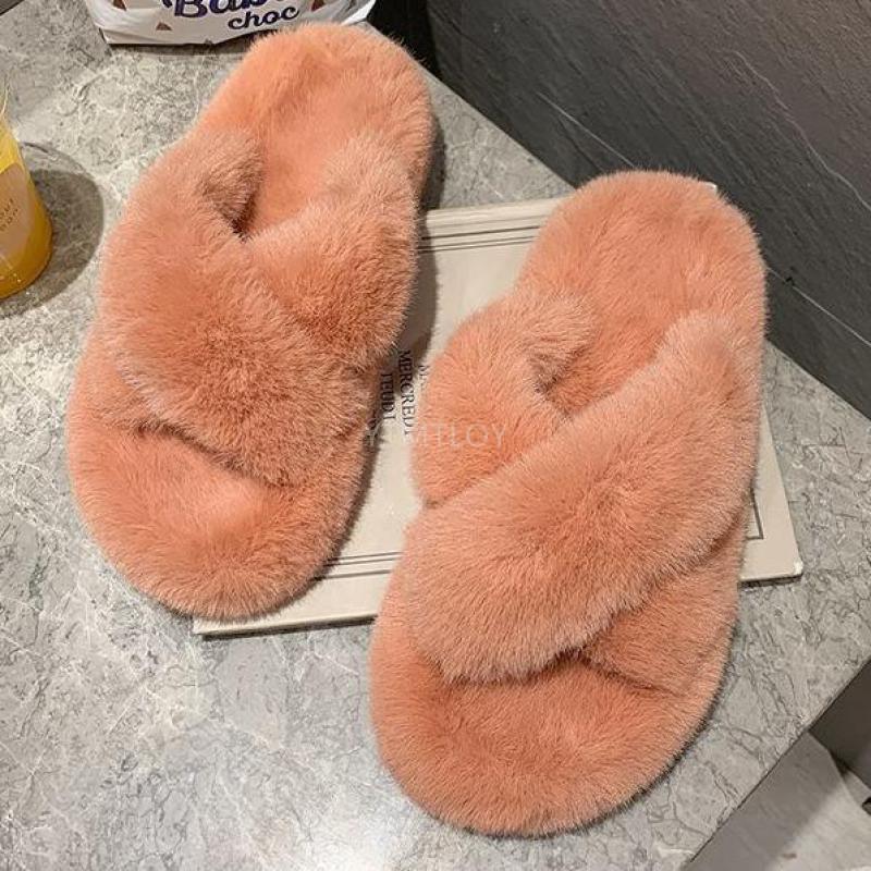 Chaussons en fourrure chaude et moelleuse pour femmes - Sandales confortables pour l'intérieur et l'