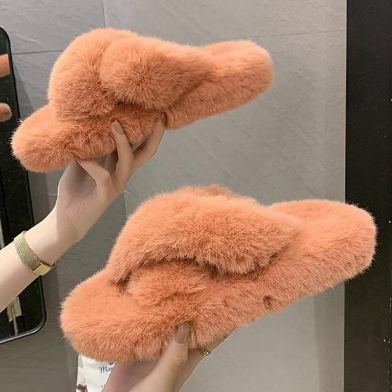 Chaussons en fourrure chaude et moelleuse pour femmes - Sandales confortables pour l'intérieur et l'