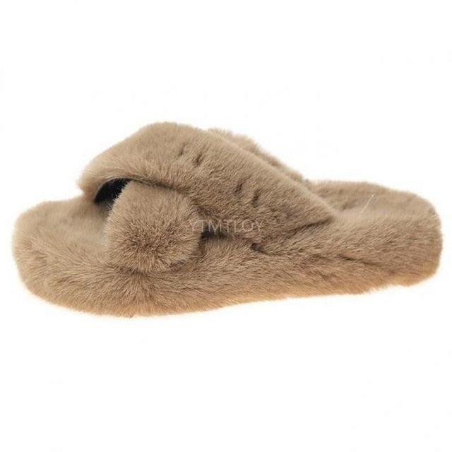 Chaussons en fourrure chaude et moelleuse pour femmes - Sandales confortables pour l'intérieur et l'