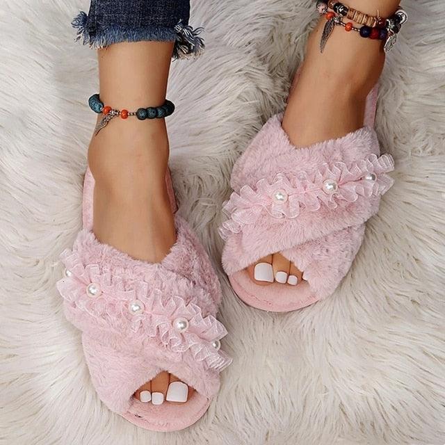 Cozy Faux Fur Slippers for Women - Plush Indoor Slides