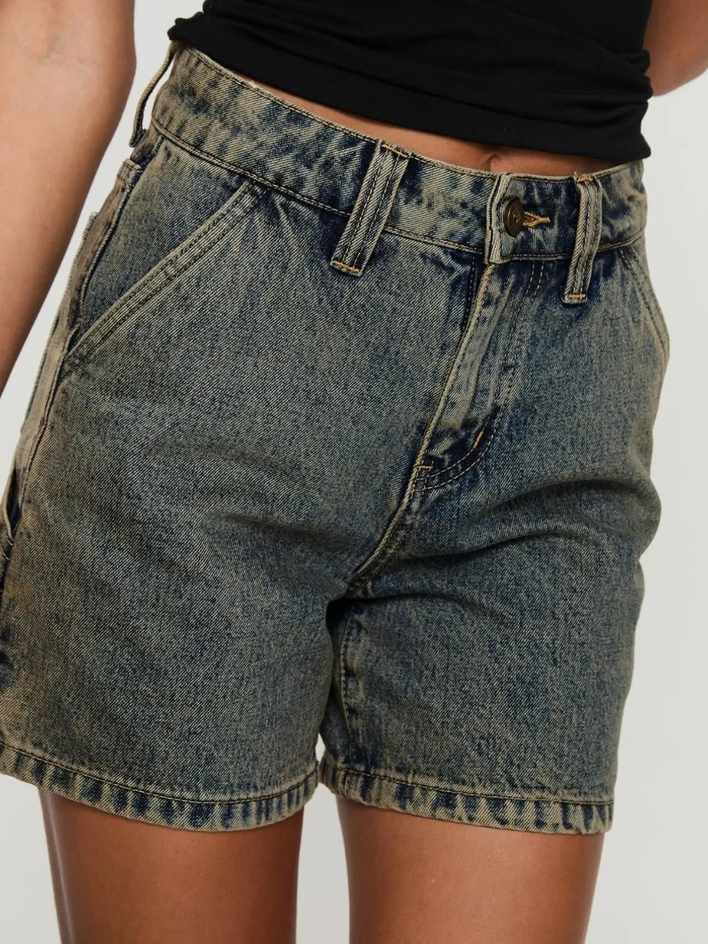 Washed High Rise Denim Shorts - Korvel
