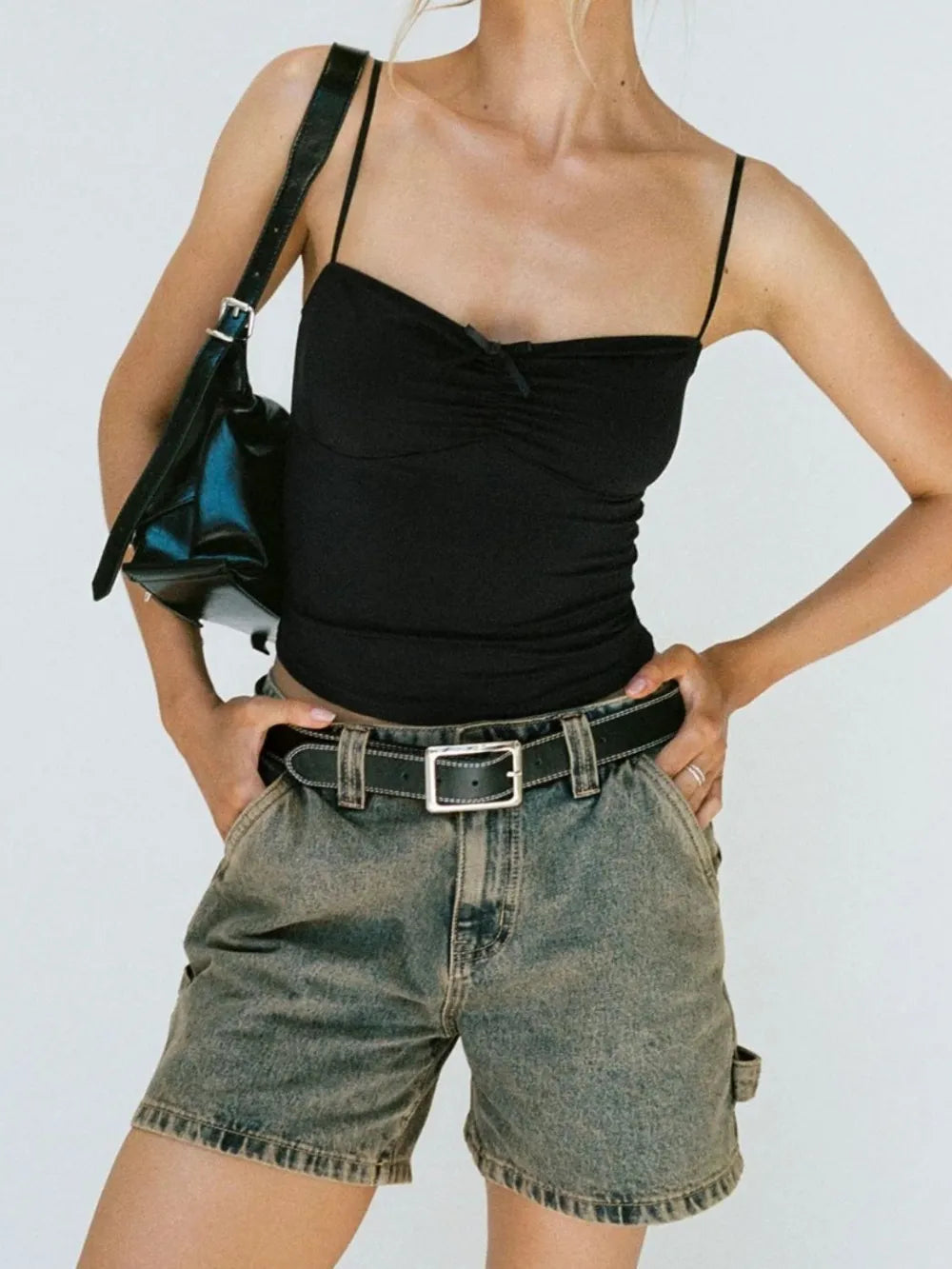 Washed High Rise Denim Shorts - Korvel