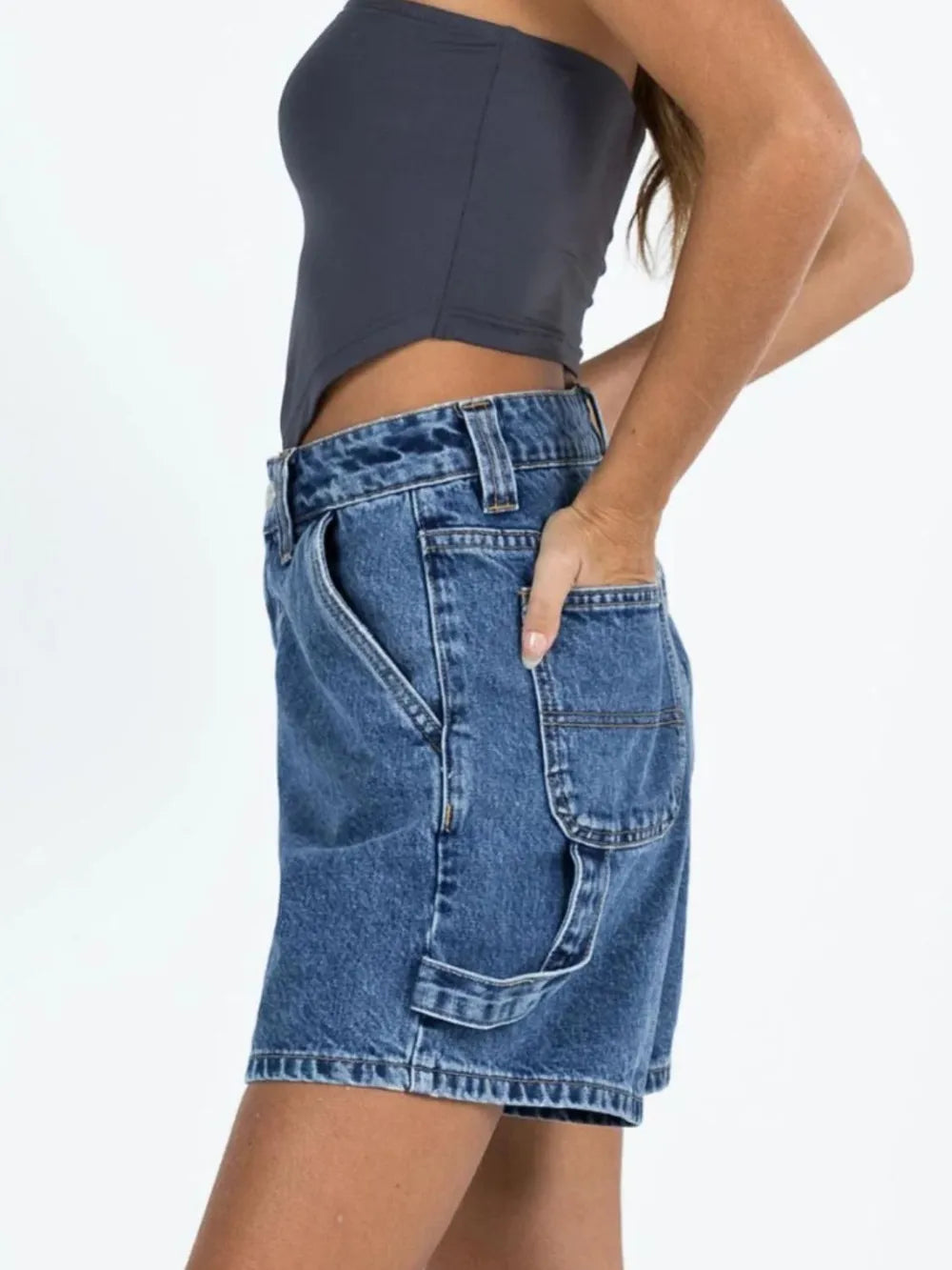 Washed High Rise Denim Shorts - Korvel