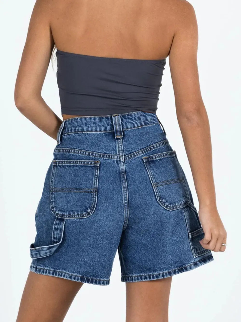 Washed High Rise Denim Shorts - Korvel