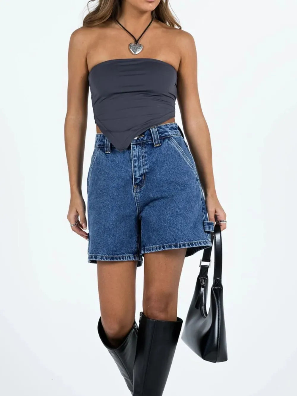 Washed High Rise Denim Shorts - Korvel
