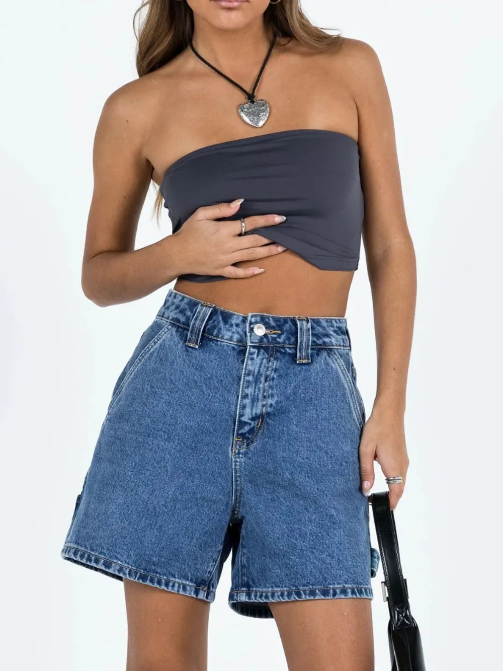 Washed High Rise Denim Shorts - Korvel