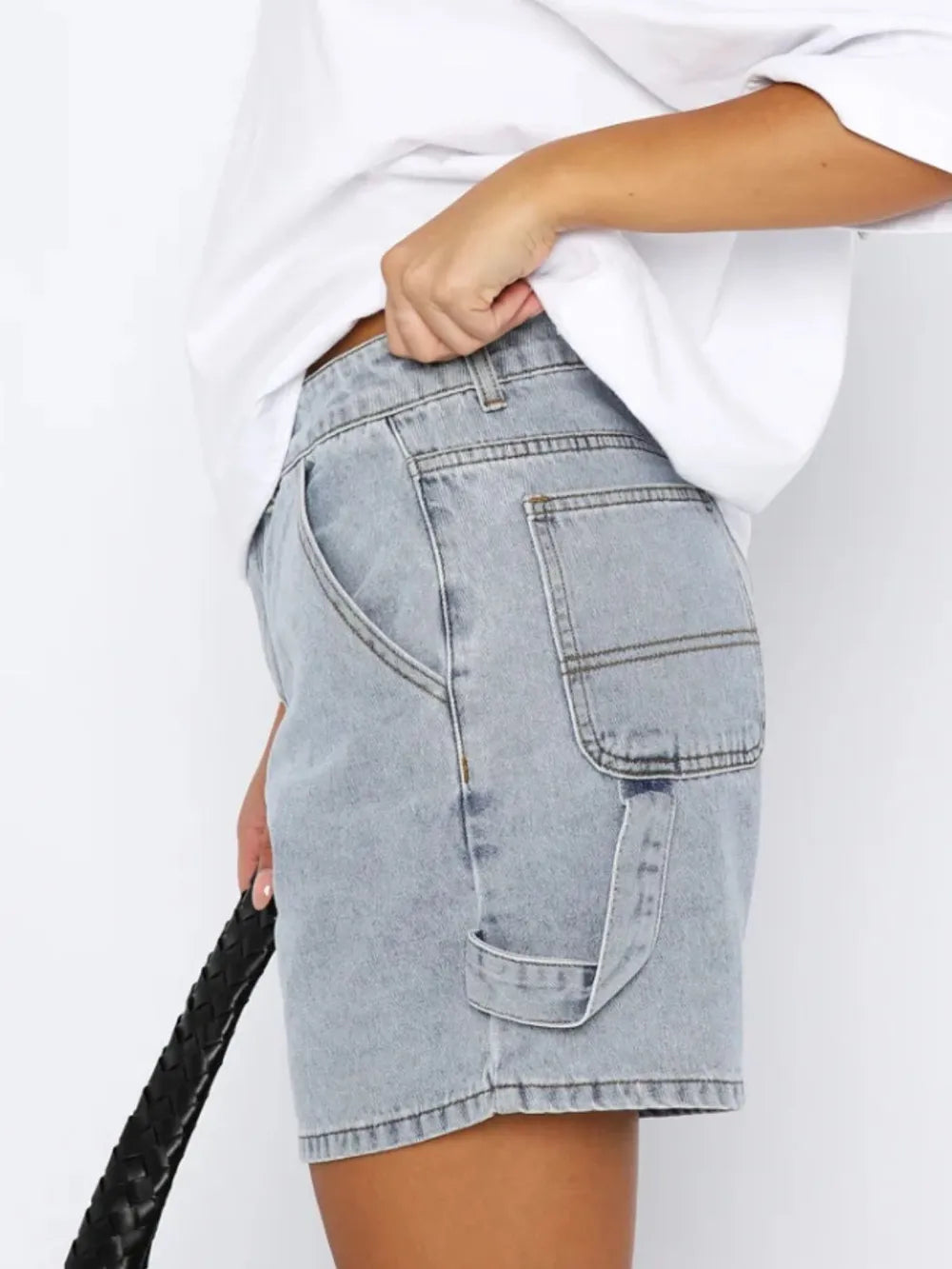 Washed High Rise Denim Shorts - Korvel
