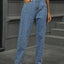 Washed pearl denim straight leg pants - Korvel