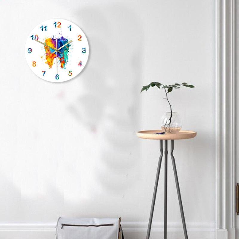 Water Color Tooth Painting Print Wall Clock Wall Clock for Living Room Wall Clock Medical Dental Clinic Wall Art Non Ticking Wall Watch Orthodontist Dentist Gift Clinic Wall Art Non Ticking Wall Watch Orthodontist Dentist - Korvel