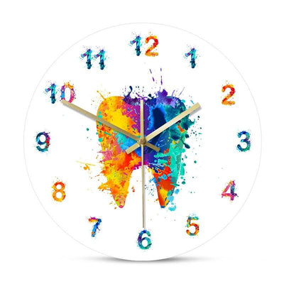 Water Color Tooth Painting Print Wall Clock Wall Clock for Living Room Wall Clock Medical Dental Clinic Wall Art Non Ticking Wall Watch Orthodontist Dentist Gift Clinic Wall Art Non Ticking Wall Watch Orthodontist Dentist - Korvel