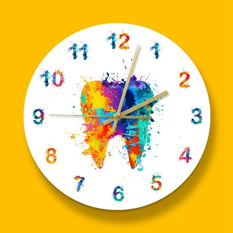 Water Color Tooth Painting Print Wall Clock Wall Clock for Living Room Wall Clock Medical Dental Clinic Wall Art Non Ticking Wall Watch Orthodontist Dentist Gift Clinic Wall Art Non Ticking Wall Watch Orthodontist Dentist - Korvel