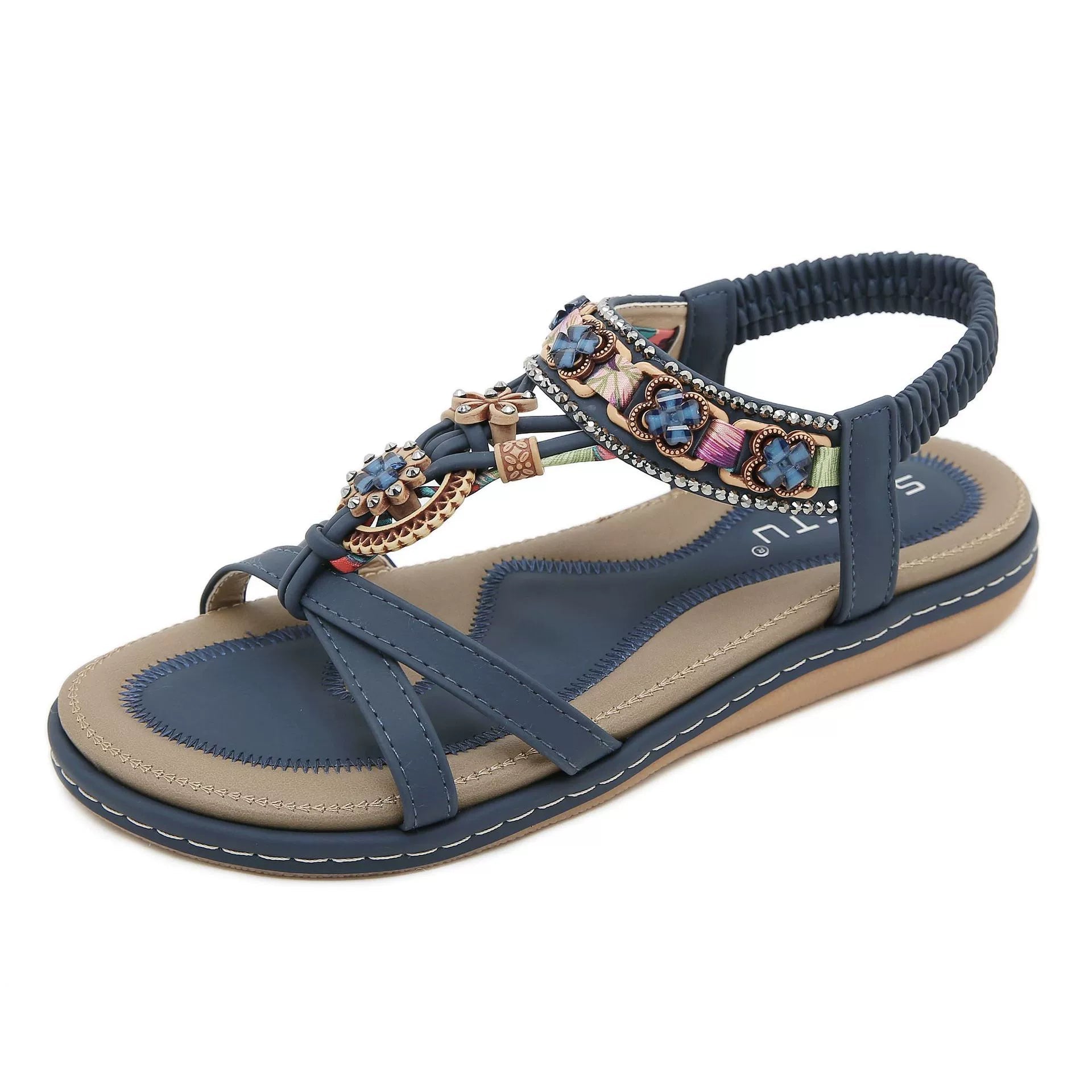 Water Diamond Flower Casual Fashion Versatile Flat Sandals for Women - Korvel