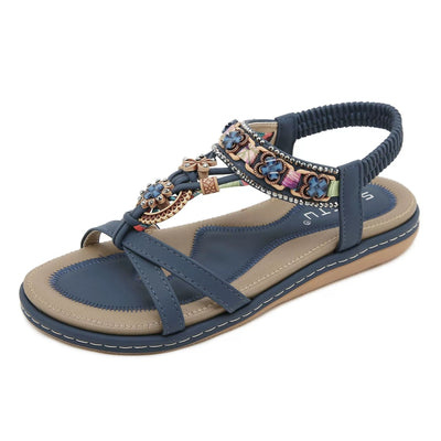 Water Diamond Flower Casual Fashion Versatile Flat Sandals for Women - Korvel