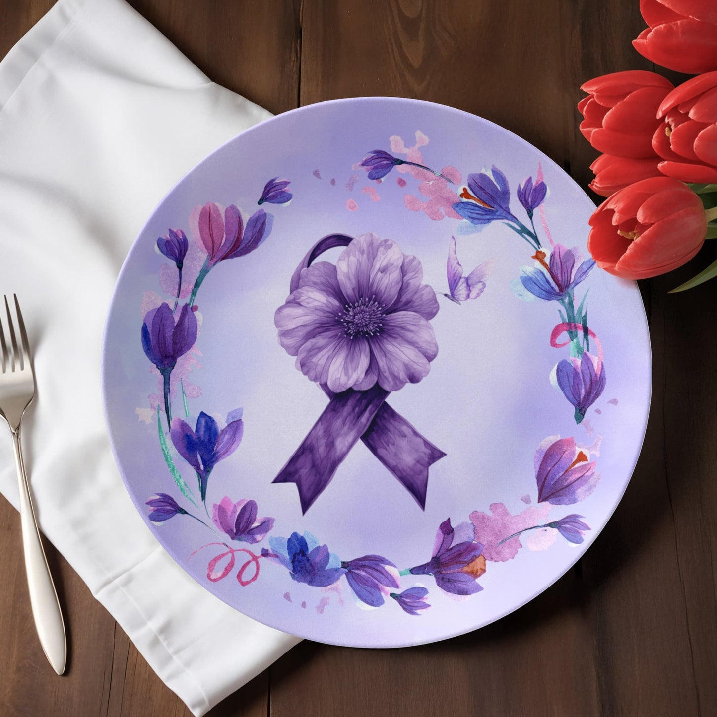 Plato Coleccionable de Cinta Púrpura Acuarela
