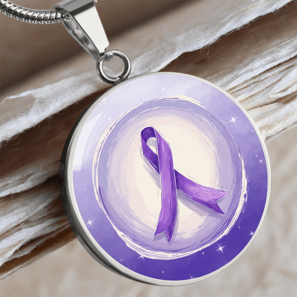 Watercolor Purple Ribbon Pendant Necklace